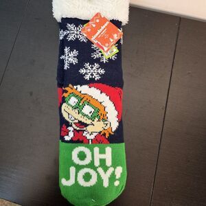 New RUGRATS Ladies‎ COZY SHERPA SLIPPER SOCKS GRIPPER BOTTOM CHUCKIE Size 4-10
